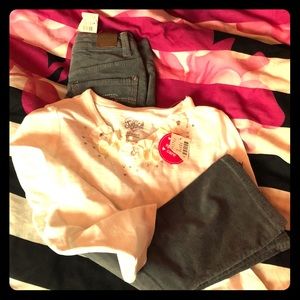 NWT Justice New Grey Jeans and White Top!